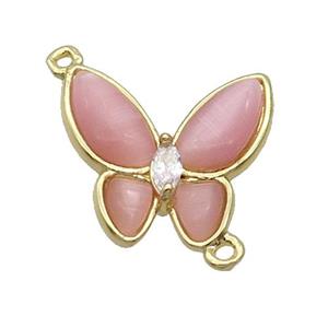 Copper Butterfly Connctor Pave Pink Catseye Gold Plated, approx 16-18mm [FN35292]