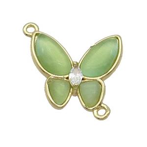 Copper Butterfly Connctor Pave Green Catseye Gold Plated, approx 16-18mm [FN35293]
