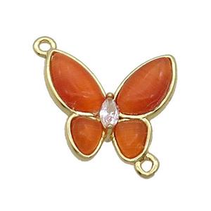 Copper Butterfly Connctor Pave Red Catseye Gold Plated, approx 16-18mm [FN35294]