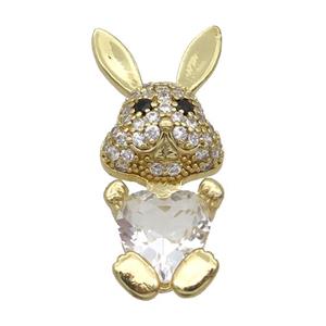 Copper Rabbit Pendant Pave Zircon Clear Crystal Gold Plated, approx 11-25mm [FN35314]