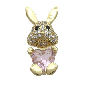 Copper Rabbit Pendant Pave Zircon Pink Crystal Gold Plated, approx 11-25mm [FN35315]