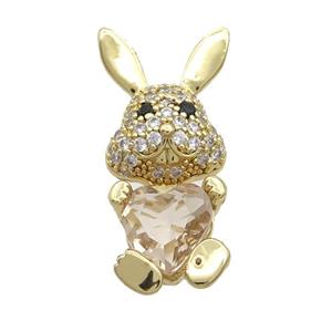 Copper Rabbit Pendant Pave Zircon Yellow Crystal Gold Plated, approx 11-25mm [FN35316]