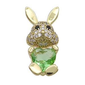 Copper Rabbit Pendant Pave Zircon Ltgreen Crystal Gold Plated, approx 11-25mm [FN35318]
