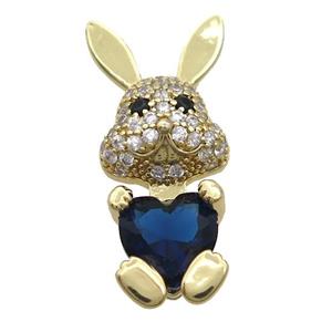 Copper Rabbit Pendant Pave Zircon Darkblue Crystal Gold Plated, approx 11-25mm [FN35320]