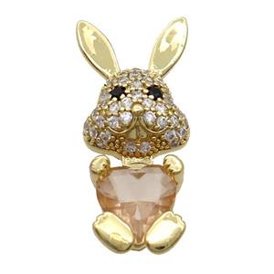 Copper Rabbit Pendant Pave Zircon Champagne Crystal Gold Plated, approx 11-25mm [FN35324]