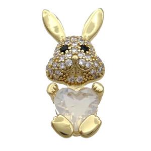 Copper Rabbit Pendant Pave Zircon White Crystal Gold Plated, approx 11-25mm [FN35327]