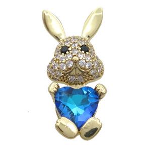 Copper Rabbit Pendant Pave Zircon Blue Crystal Gold Plated, approx 11-25mm [FN35329]