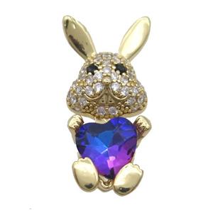 Copper Rabbit Pendant Pave Zircon Blue Crystal Gold Plated, approx 11-25mm [FN35330]