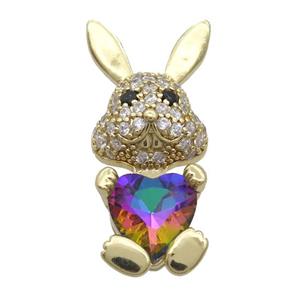 Copper Rabbit Pendant Pave Zircon Rainbow Crystal Gold Plated, approx 11-25mm [FN35332]