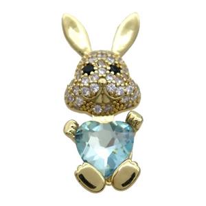 Copper Rabbit Pendant Pave Zircon Blue Crystal Gold Plated, approx 11-25mm [FN35333]