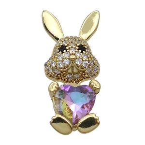 Copper Rabbit Pendant Pave Zircon Rainbow Crystal Gold Plated, approx 11-25mm [FN35334]