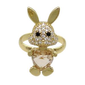 Copper Rabbit Ring Pave Zircon Champagne Crystal Adjustable Gold Plated, approx 11-25mm, 18mm dia [FN35339]