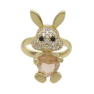 Copper Rabbit Ring Pave Zircon Crystal Adjustable Gold Plated, approx 11-25mm, 18mm dia [FN35340]