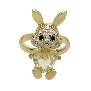 Copper Rabbit Ring Pave Zircon Yellow Crystal Adjustable Gold Plated, approx 11-25mm, 18mm dia [FN35345]