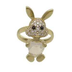 Copper Rabbit Ring Pave Zircon White Crystal Adjustable Gold Plated, approx 11-25mm, 18mm dia [FN35346]