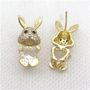 Copper Rabbit Stud Earring Pave Zircon Clear Crystal Gold Plated, approx 11-25mm [FN35359]