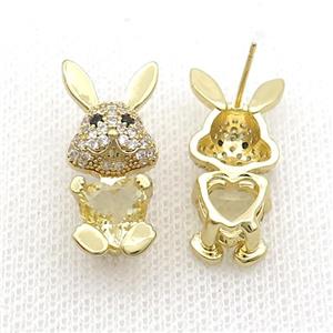 Copper Rabbit Stud Earring Pave Zircon Yellow Crystal Gold Plated, approx 11-25mm [FN35362]