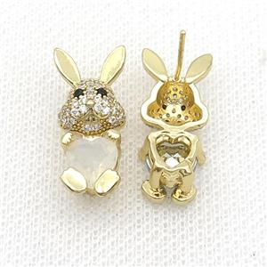 Copper Rabbit Stud Earring Pave Zircon White Crystal Gold Plated, approx 11-25mm [FN35374]