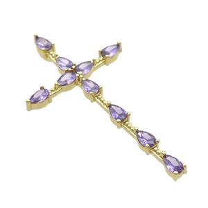 Copper Cross Pendant Pave Purple Crystal Glass Gold Plated, approx 27-48mm [FN35381]