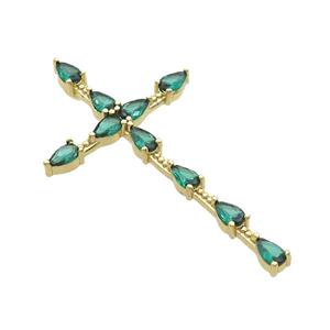 Copper Cross Pendant Pave Green Crystal Glass Gold Plated, approx 27-48mm [FN35382]