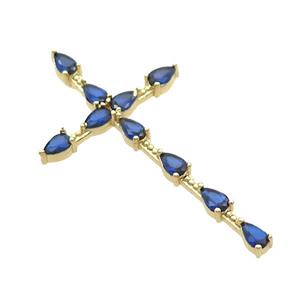 Copper Cross Pendant Pave Blue Crystal Glass Gold Plated, approx 27-48mm [FN35384]