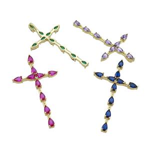 Copper Cross Pendant Pave Crystal Glass Gold Plated Mixed, approx 27-48mm [FN35385]