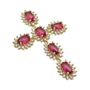 copper cross pendant pave zircon, gold plated, approx 28-42mm [FN35389]