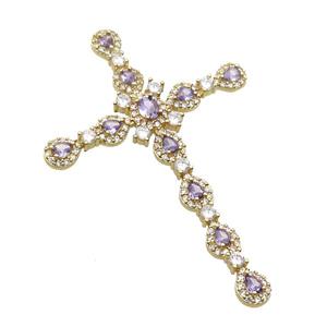 copper cross pendant pave zircon, gold plated, approx 45-68mm [FN35391]