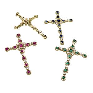 Copper Cross Pendant Pave Crystal Glass Gold Plated Mixed, approx 45-68mm [FN35395]