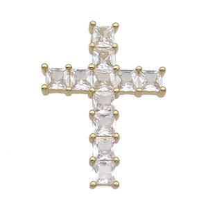 Copper Cross Pendant Pave Clear Crystal Glass Gold Plated, approx 22-32mm [FN35396]