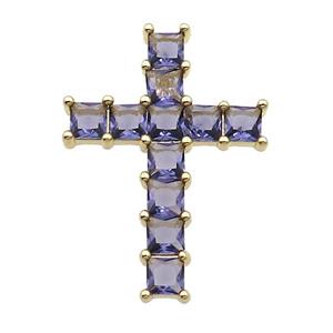 Copper Cross Pendant Pave Purple Crystal Glass Gold Plated, approx 22-32mm [FN35397]