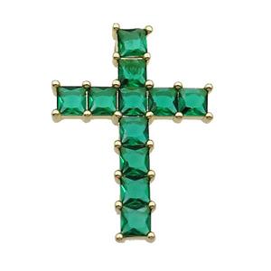 Copper Cross Pendant Pave Green Crystal Glass Gold Plated, approx 22-32mm [FN35398]