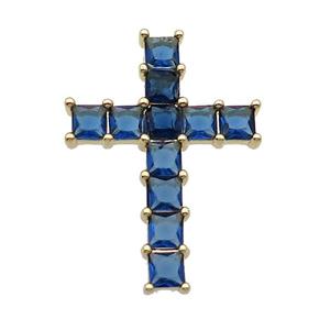 Copper Cross Pendant Pave Blue Crystal Glass Gold Plated, approx 22-32mm [FN35399]
