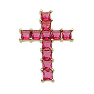 Copper Cross Pendant Pave Red Crystal Glass Gold Plated, approx 22-32mm [FN35400]