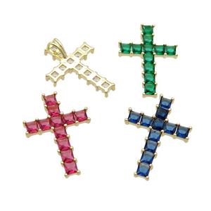 Copper Cross Pendant Pave Crystal Glass Gold Plated Mixed, approx 22-32mm [FN35401]