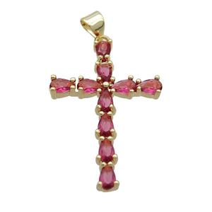 Copper Cross Pendant Pave Red Crystal Glass Gold Plated, approx 22-32mm [FN35404]