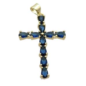 Copper Cross Pendant Pave Blue Crystal Glass Gold Plated, approx 22-32mm [FN35406]