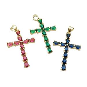 Copper Cross Pendant Pave Crystal Glass Gold Plated Mixed, approx 22-32mm [FN35407]