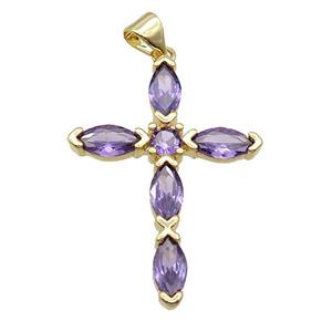 Copper Cross Pendant Pave Purple Crystal Glass Gold Plated, approx 22-32mm [FN35409]