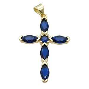 Copper Cross Pendant Pave Darkblue Crystal Glass Gold Plated, approx 22-32mm [FN35410]