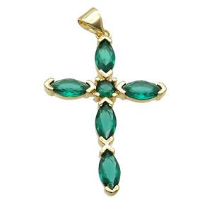 Copper Cross Pendant Pave Green Crystal Glass Gold Plated, approx 22-32mm [FN35411]
