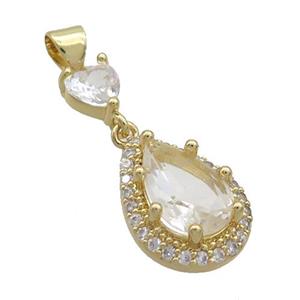 Copper Teardrop Pendant Pave Crystal Glass Gold Plated, approx 12.5-16mm, 6mm [FN35416]