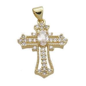 Copper Cross Pendant Pave Crystal Glass Gold Plated, approx 18-25mm [FN35417]