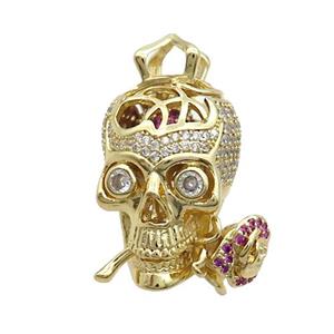 Copper Skull Pendant Pave Zircon Gold Plated, approx 16-30mm [FN35420]