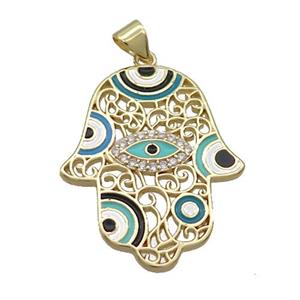 Copper Hamsahand Pendant Multicolor Enamel Evil Eye Gold Plated, approx 24-30mm [FN35421]