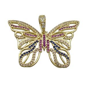 Copper Butterfly Pendant Pave Zircon Gold Plated, approx 26-36mm [FN35422]