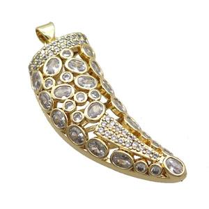 Copper Horn Pendant Pave Zircon Gold Plated, approx 16-40mm [FN35423]