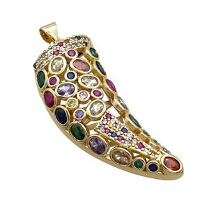 Copper Horn Pendant Pave Multicolor Zircon Gold Plated, approx 16-40mm [FN35424]