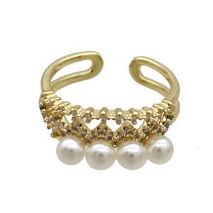 Copper Ring Pave Zircon Pearlized Plastic Gold Plated, approx 4mm, 18mm dia [FN35430]