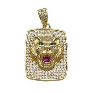 Copper Lion Pendant Pave Zircon Rectangle Gold Plated, approx 20-26mm [FN35448]